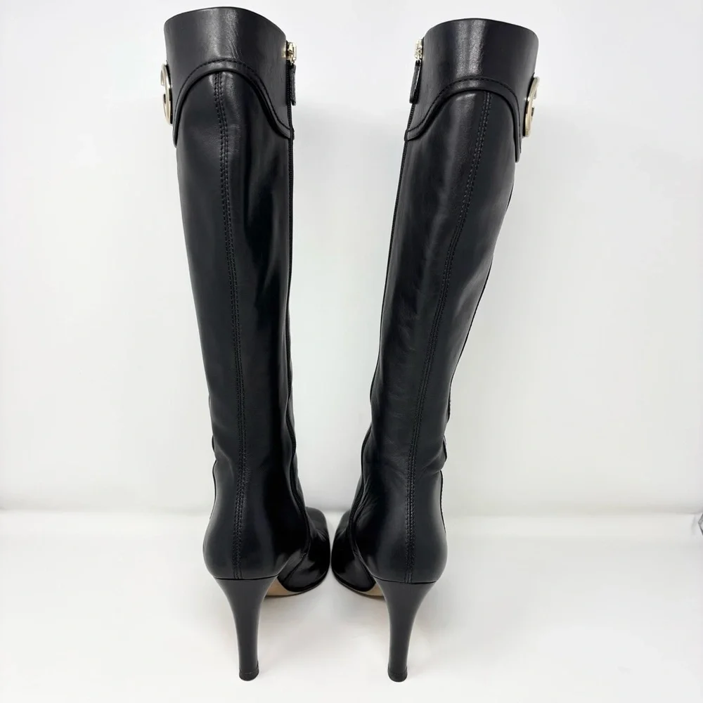 Gucci by Tom Ford GG Logo Black Leather Knee High Boots Size 8.5 Vintage - Picture 13 of 16